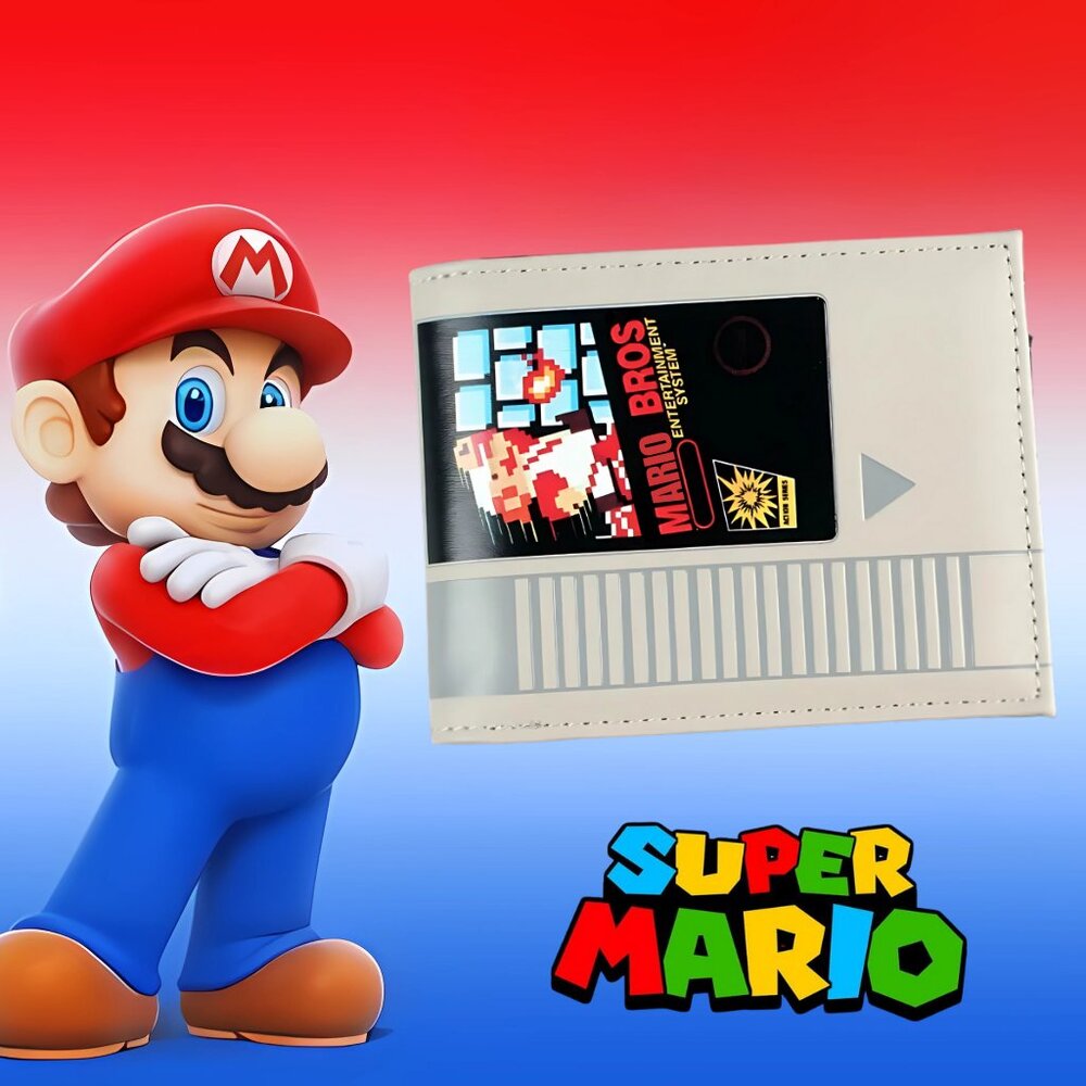 NEW SUPER MARIO ORIGINAL WALLET GAME CARTRIDGE BIFOLD UNISEX MENS WOMEN KIDS